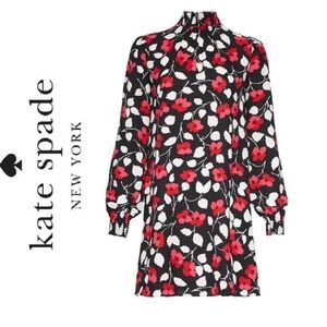 Kate spade Vintage Fleur Crepe Long Sleeve Floral Shift Dress Size Medium